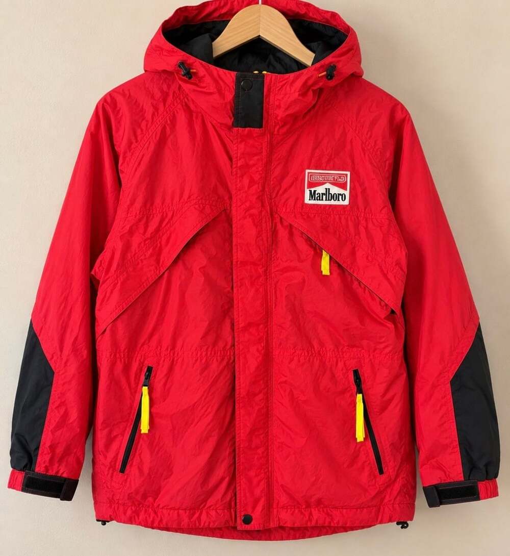 Vintage Marlboro Adventure Team Windbreaker Jacket Red Black Yellow Hooded